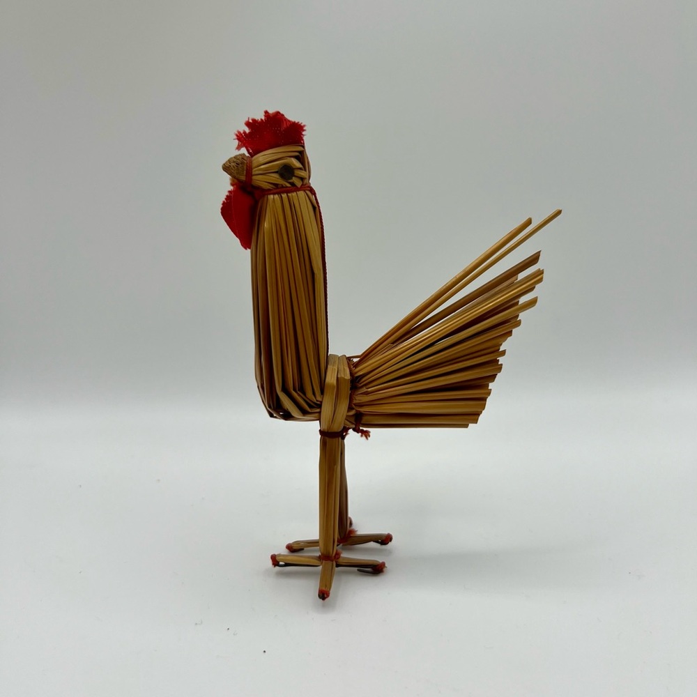 Vintage Handmade Straw Rooster Chicken Figurine Traditional Tuppen Ture Collecti